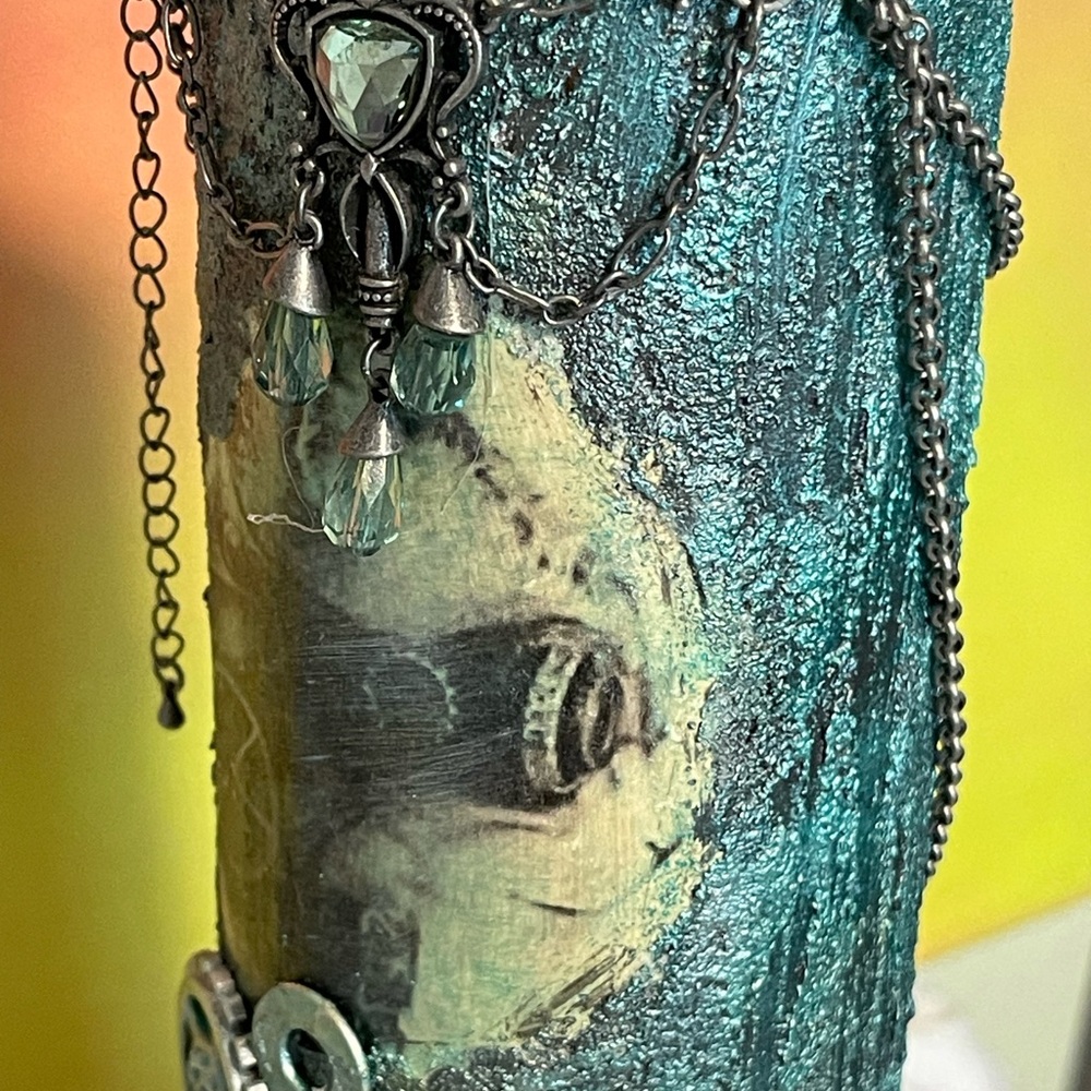 Steampunk Kitty Decorative Bottle with Gears Handcrafted - Picture 12 of 13
